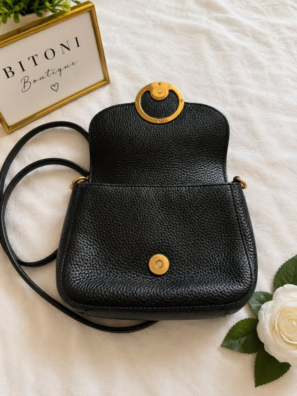 Michael Kors Black Leather Crossbody Bag | Gold Chain Accent | Pebbled Leather |